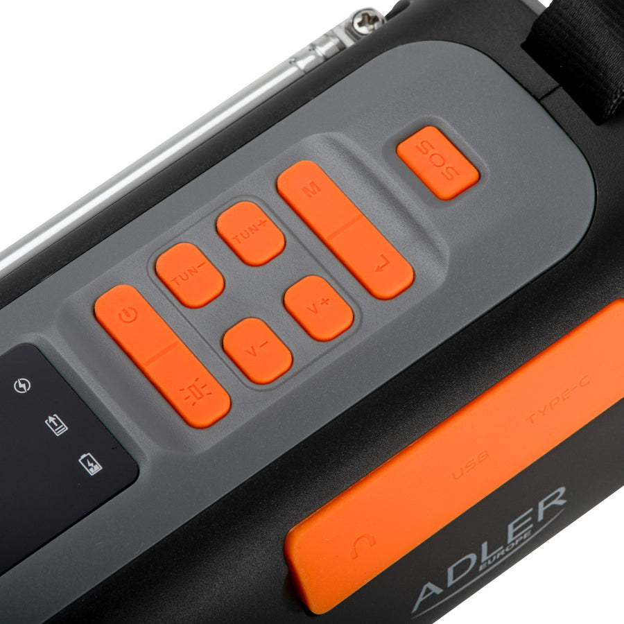 Adler noodradio, met zonnepaneel, handkruk en powerbank, Bluetooth 5.0, 4W LED-zaklamp, 4500 mAh, AD 1920