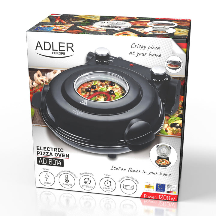 Adler pizzaoven, temperatuurregeling tot 400 °C, keramische steen, twee verwarmingselementen, AD 6314