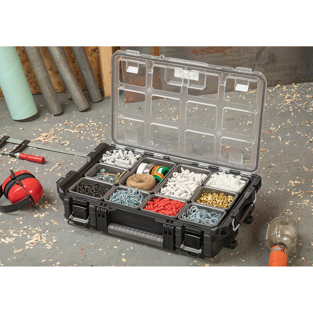 Keter ROC Pro Gear 1.0 gereedschapskoffer, inhoud meer dan 13 liter, doorzichtig en stevig deksel, afdichting tegen stof en water, metalen sluitingen, 257190
