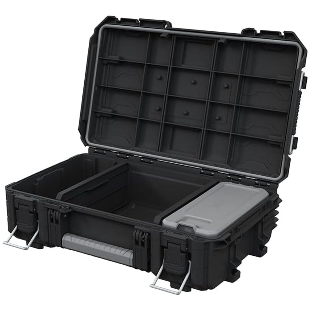 Keter ROC Pro Gear 2.0 gereedschapskoffer, draagvermogen 36 kg, ruimte voor een hangslot, afdichting tegen stof en water, organizer met deksel inbegrepen, kan aan de muur worden opgehangen, 256979