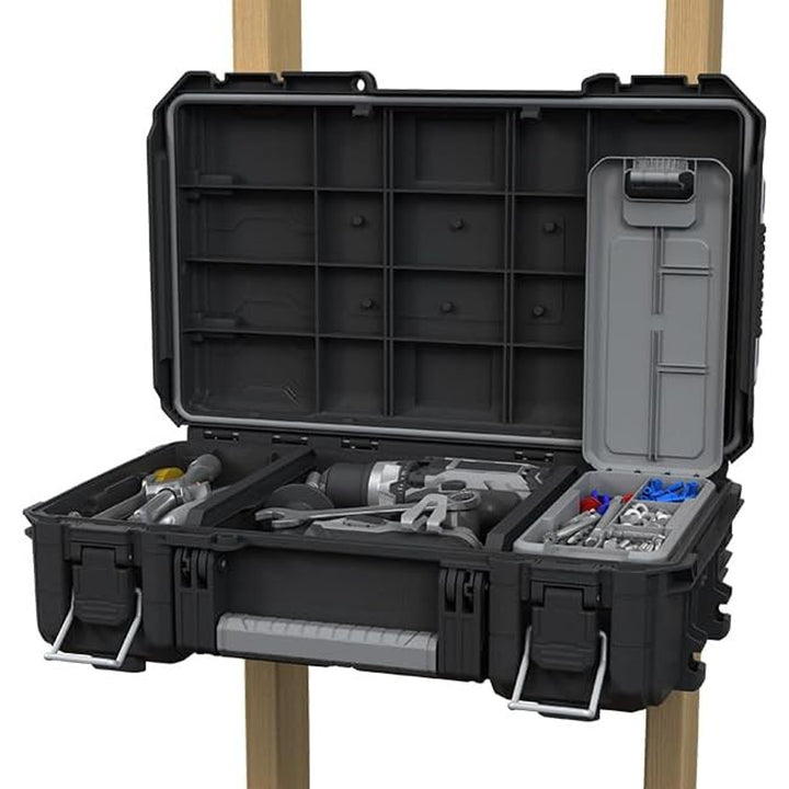 Keter ROC Pro Gear 2.0 gereedschapskoffer, draagvermogen 36 kg, ruimte voor een hangslot, afdichting tegen stof en water, organizer met deksel inbegrepen, kan aan de muur worden opgehangen, 256979