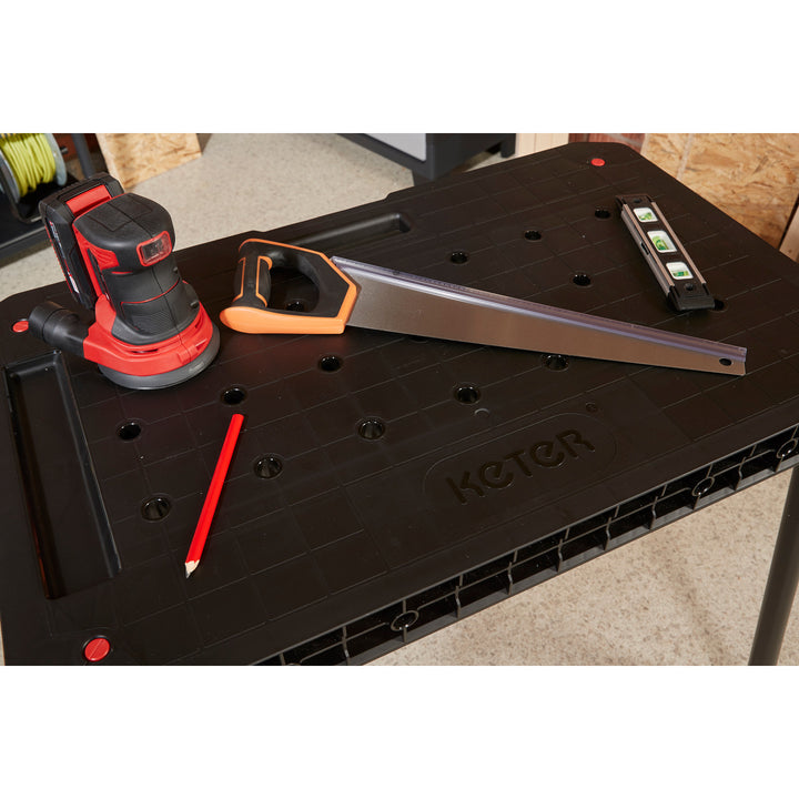 Keter Ultimate werkbank, opvouwbaar, draagvermogen tot 453 kg, montage in 30 seconden, groot werkoppervlak met gaten van 3/4 inch, draagbaar, 262936