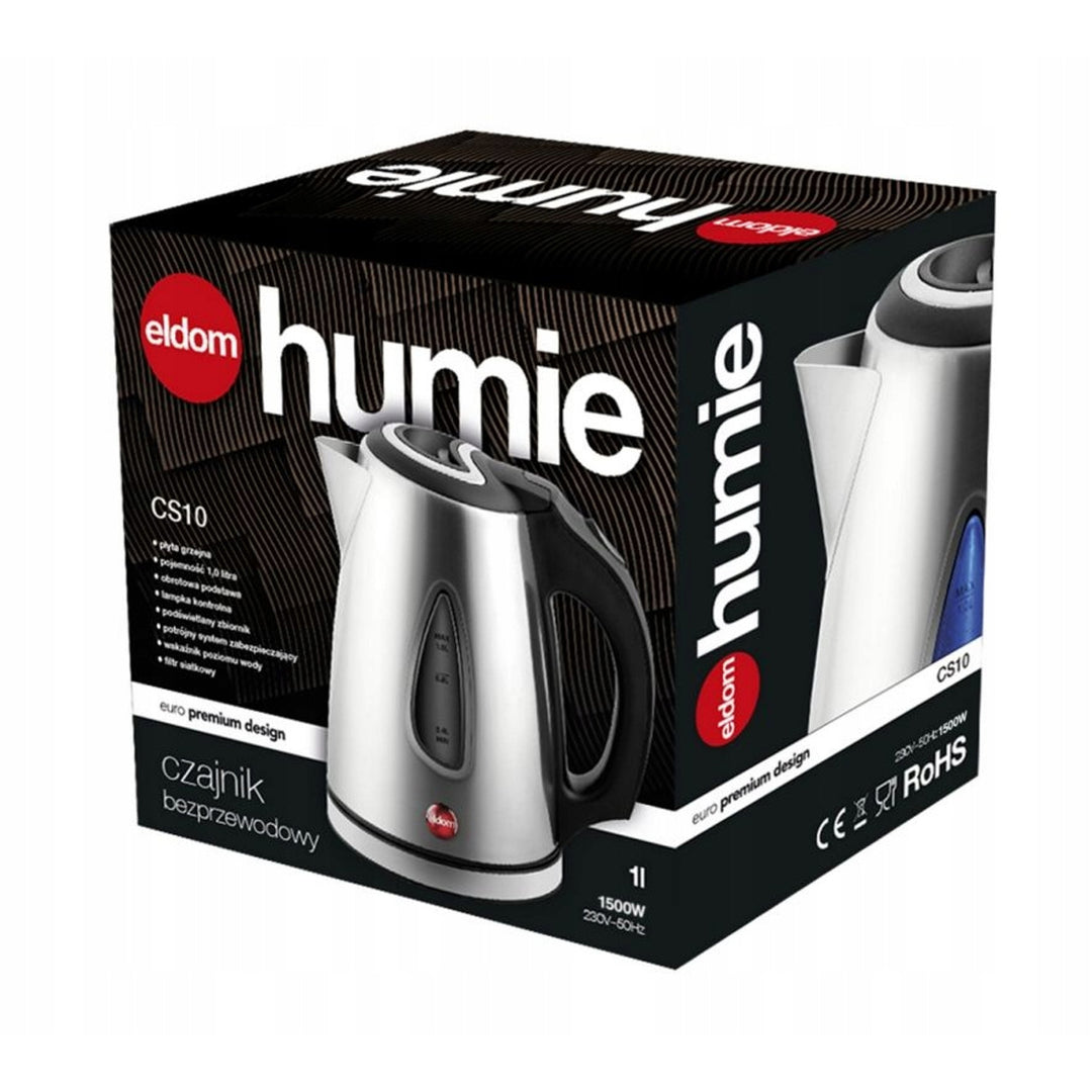 Eldom waterkoker, zilverkleurig, vermogen 1500 W, inhoud 1 l, waterpeilindicator, verlicht, CS10