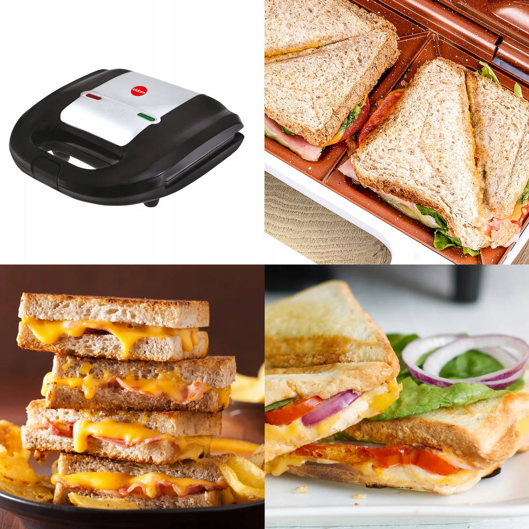 Eldom sandwichmaker, antiaanbaklaag van keramiek, snelle opwarming, vermogen 750 W, snel schoon te maken, LED-indicatielampje, antislipvoetjes, ST11G