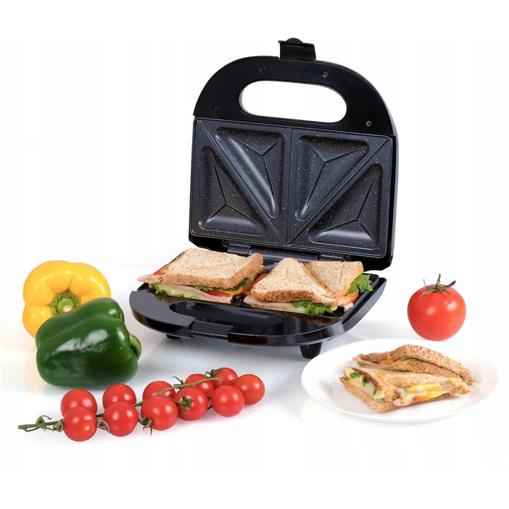 Eldom sandwichmaker, antiaanbaklaag van keramiek, snelle opwarming, vermogen 750 W, snel schoon te maken, LED-indicatielampje, antislipvoetjes, ST11G