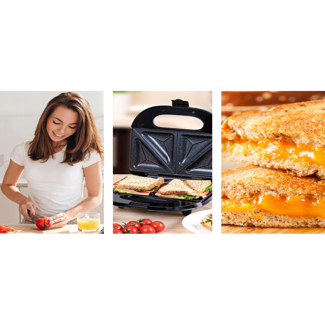 Eldom sandwichmaker, antiaanbaklaag van keramiek, snelle opwarming, vermogen 750 W, snel schoon te maken, LED-indicatielampje, antislipvoetjes, ST11G
