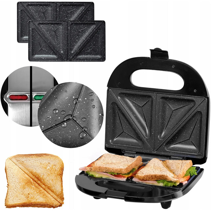 Eldom sandwichmaker, antiaanbaklaag van keramiek, snelle opwarming, vermogen 750 W, snel schoon te maken, LED-indicatielampje, antislipvoetjes, ST11G