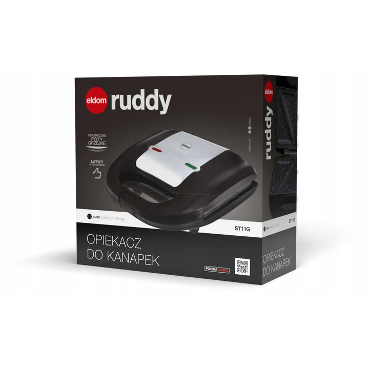 Eldom sandwichmaker, antiaanbaklaag van keramiek, snelle opwarming, vermogen 750 W, snel schoon te maken, LED-indicatielampje, antislipvoetjes, ST11G