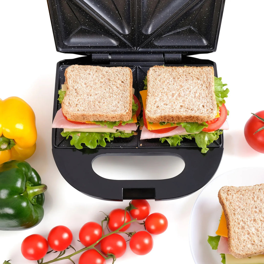 Eldom sandwichmaker, antiaanbaklaag van keramiek, snelle opwarming, vermogen 750 W, snel schoon te maken, LED-indicatielampje, antislipvoetjes, ST11G