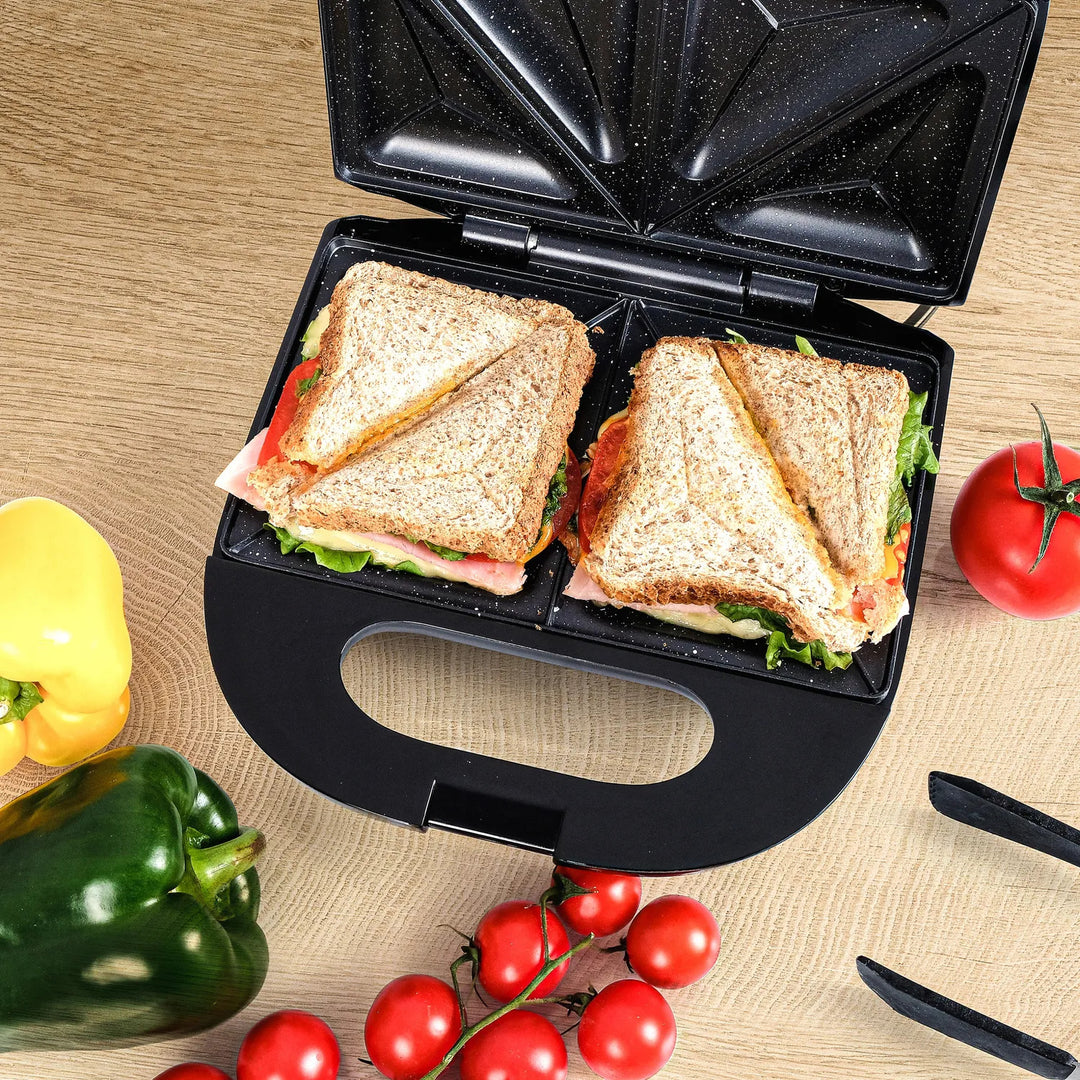 Eldom sandwichmaker, antiaanbaklaag van keramiek, snelle opwarming, vermogen 750 W, snel schoon te maken, LED-indicatielampje, antislipvoetjes, ST11G