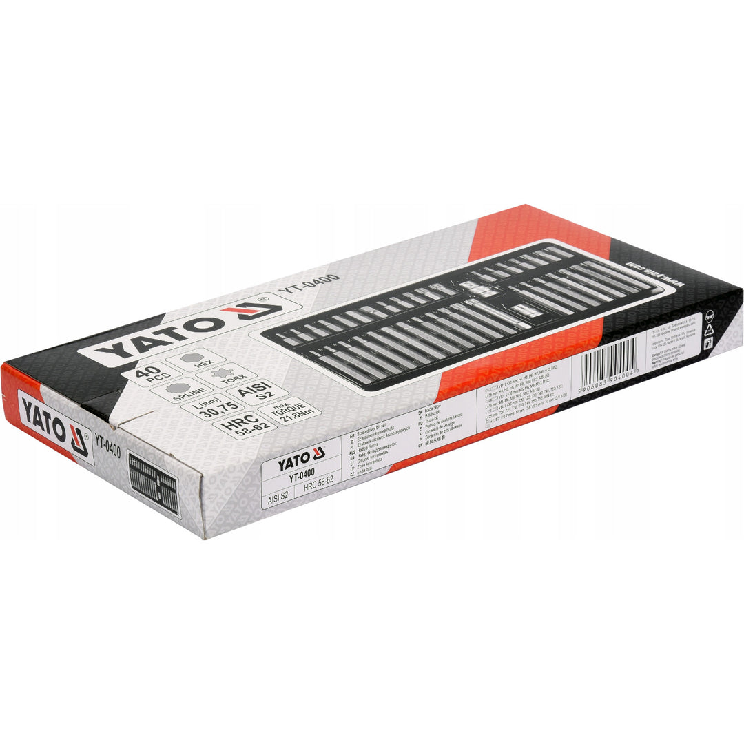 Professionele bitset Yato, Torx, Spline, Hex, van S2-gereedschapsstaal, hoge hardheid HRC 58 62, in koffer, YT-0400