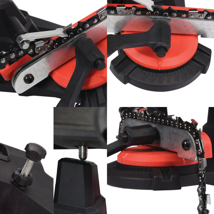 Elektrische slijper Yato, voor zaagkettingen van kettingzagen, vermogen 85 W, toerental 5500 tpm, slijphoek 0-35°, metalen geleider, snoer 1,8 m, YT-84990