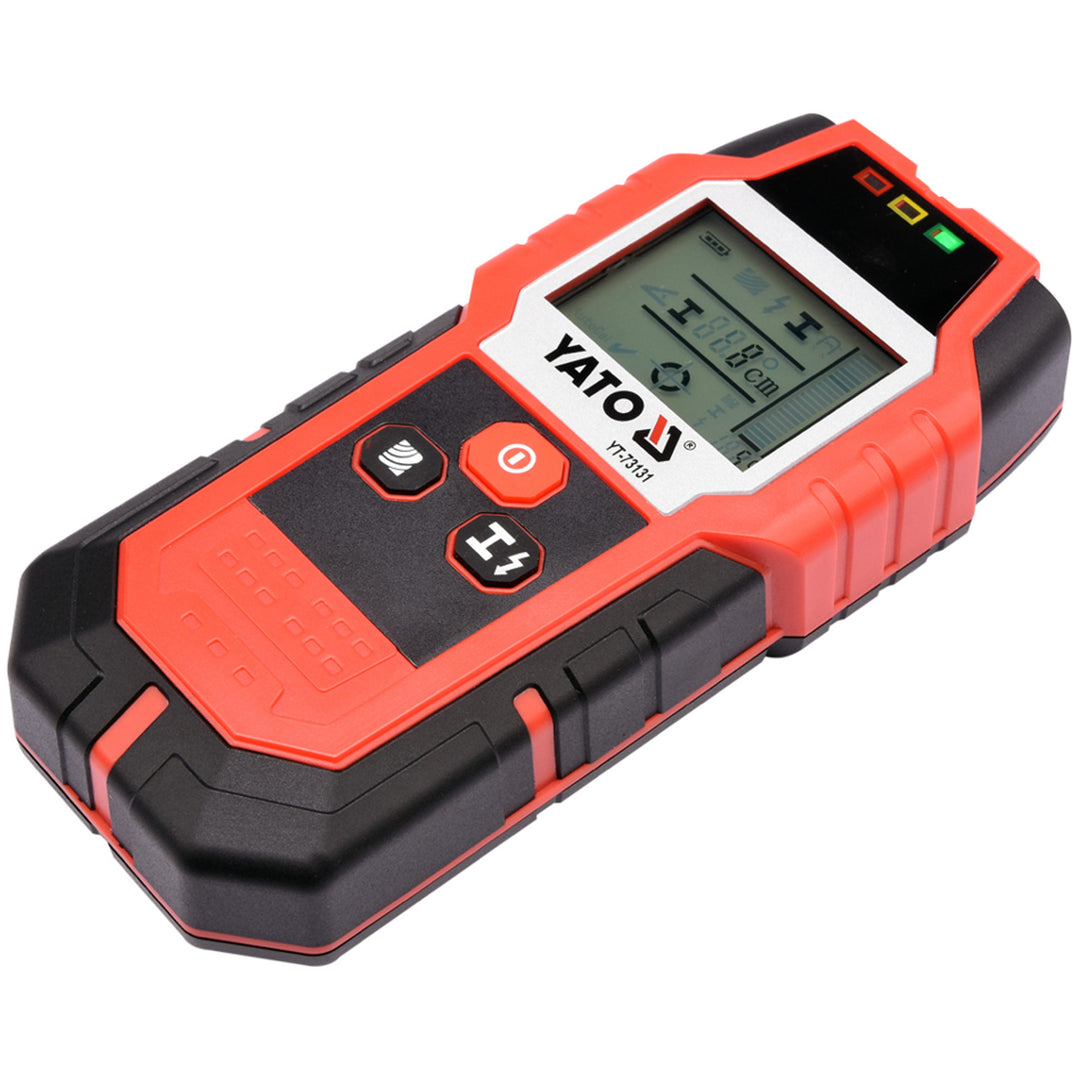 Professionele kabel- en profieldetector van Yato, groot display met LED-verlichting, inclusief hoes, geluidssignaal en drie signaal-LED's, instelbare detectiekracht, YT-73131