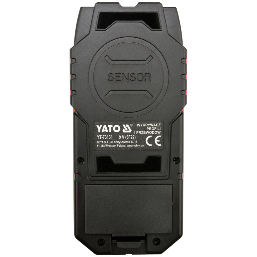 Professionele kabel- en profieldetector van Yato, groot display met LED-verlichting, inclusief hoes, geluidssignaal en drie signaal-LED's, instelbare detectiekracht, YT-73131