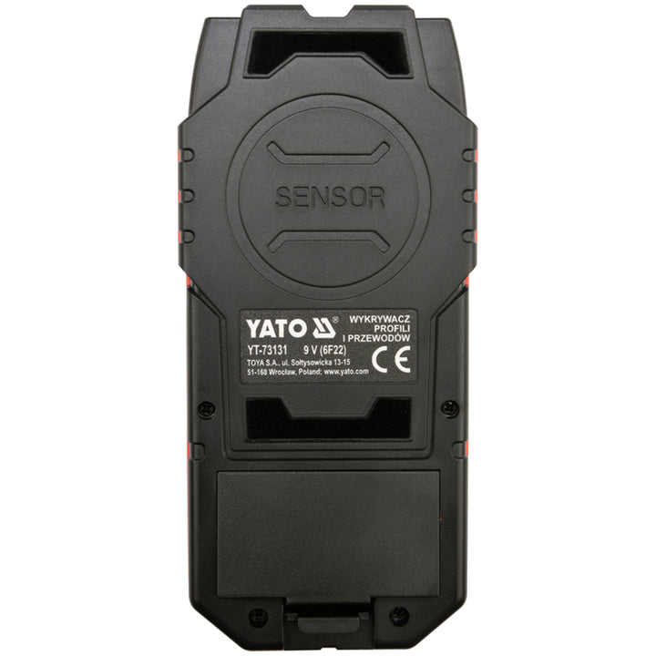 Professionele kabel- en profieldetector van Yato, groot display met LED-verlichting, inclusief hoes, geluidssignaal en drie signaal-LED's, instelbare detectiekracht, YT-73131