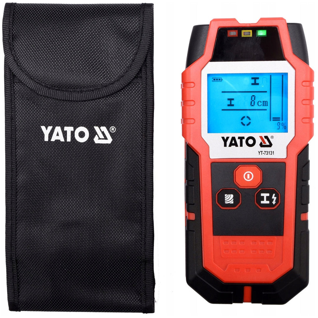 Professionele kabel- en profieldetector van Yato, groot display met LED-verlichting, inclusief hoes, geluidssignaal en drie signaal-LED's, instelbare detectiekracht, YT-73131
