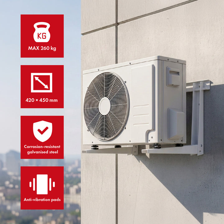 Bevestigingsbeugel / ophangbeugel voor Maclean-airconditioner / warmtepomp, afmetingen 800 x 420 x 600 mm, gegalvaniseerd staal, tot 260 kg, MC-147