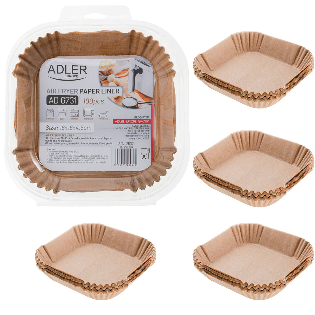 Papieren inlegvellen voor frituurpan, airfryer, Adler, 16 cm, tot 240 °C, biologisch afbreekbaar, 500 stuks, AD 6731