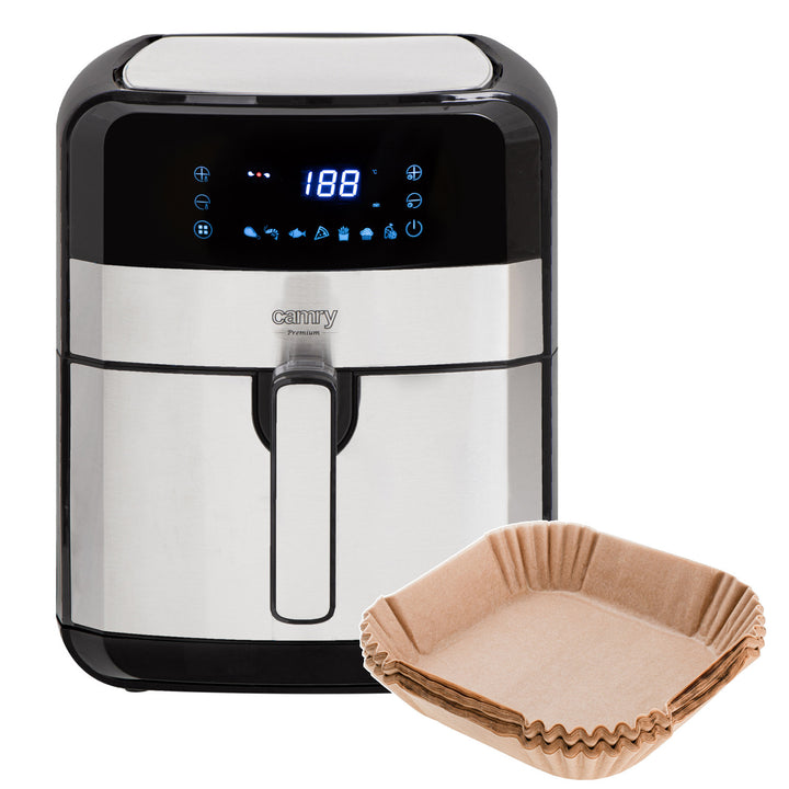 Vetvrije friteuse, 9 programma's, 5,0 L, Airfryer, Camry CR 6311 + papieren inzetstukken voor friteuse, 16 cm, biologisch afbreekbaar, 100 stuks