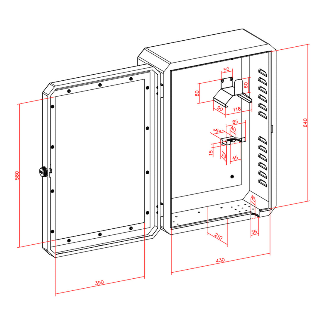 Maclean-kast voor EV-opladers, waterdicht IP65, staal + gehard glas, afmetingen 70 x 50 x 25 cm, MC-900