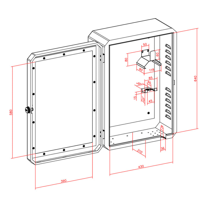 Maclean-kast voor EV-opladers, waterdicht IP65, staal + gehard glas, afmetingen 70 x 50 x 25 cm, MC-900
