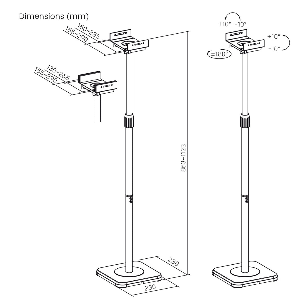 Set vloerstandaards voor Maclean-luidsprekers, universeel, verticaal en horizontaal verstelbaar +10°~-10°, max. 5 kg, MC-916