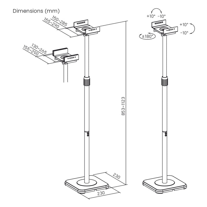 Set vloerstandaards voor Maclean-luidsprekers, universeel, verticaal en horizontaal verstelbaar +10°~-10°, max. 5 kg, MC-916