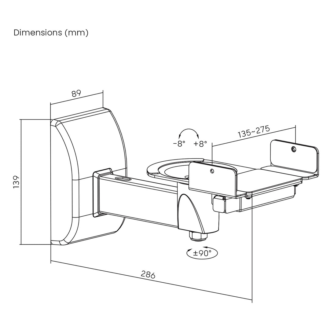 Set bevestigingsbeugels / hangers voor Maclean-luidsprekers, universeel, verticaal verstelbaar +8°~-8° en horizontaal verstelbaar +90°~-90°, max. 15 kg, MC-917