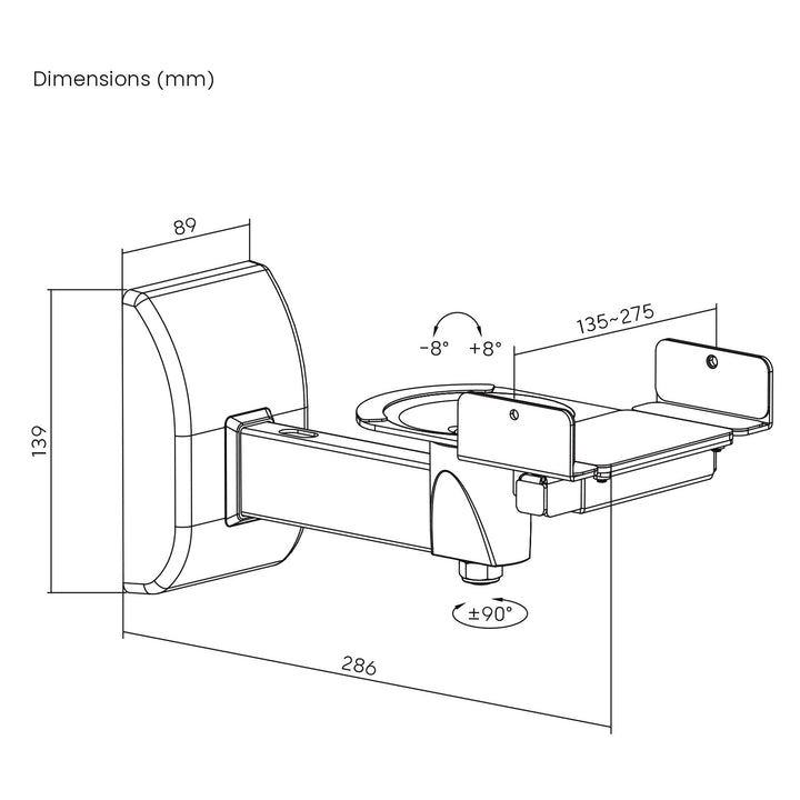 Set bevestigingsbeugels / hangers voor Maclean-luidsprekers, universeel, verticaal verstelbaar +8°~-8° en horizontaal verstelbaar +90°~-90°, max. 15 kg, MC-917