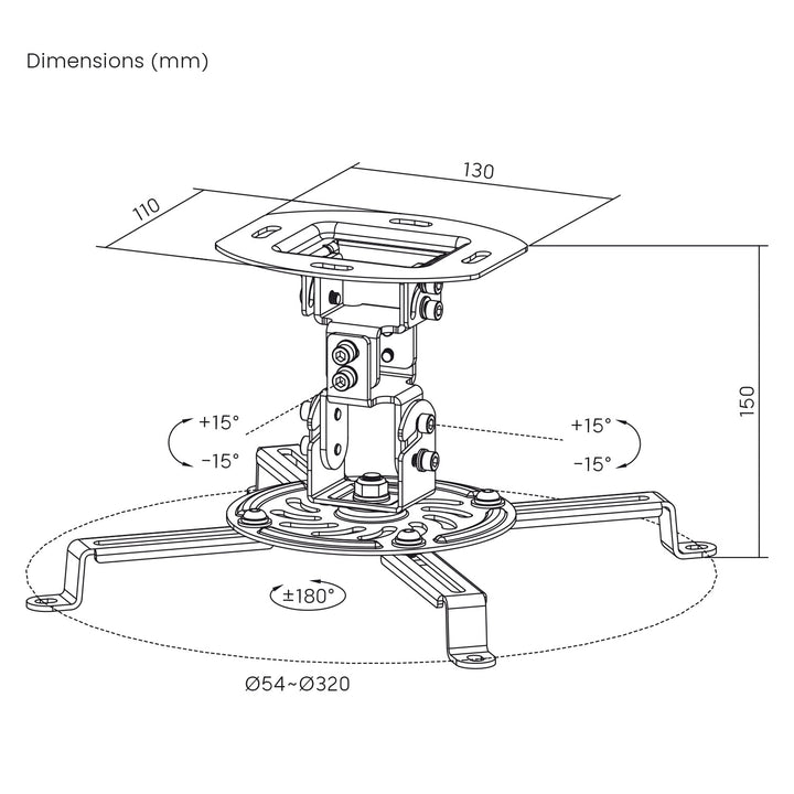 Plafondbevestiging / -hanger voor Maclean-projector, 54~320 mm, tot 13,5 kg, 360 graden draaibaar MC-200 B