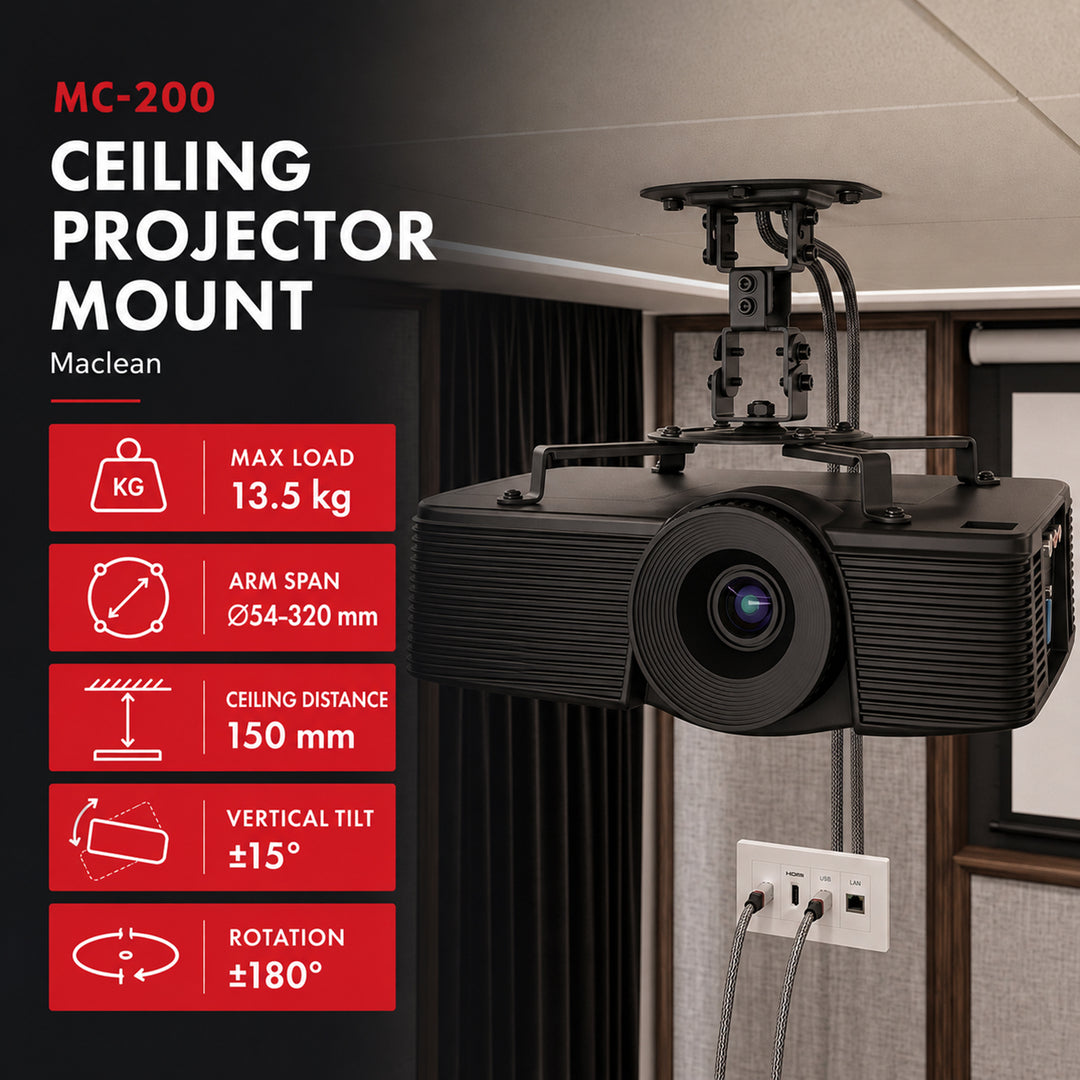 Plafondbevestiging / -hanger voor Maclean-projector, 54~320 mm, tot 13,5 kg, 360 graden draaibaar MC-200 B