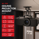 Plafondbevestiging / -hanger voor Maclean-projector, 54~320 mm, tot 13,5 kg, 360 graden draaibaar MC-200 B