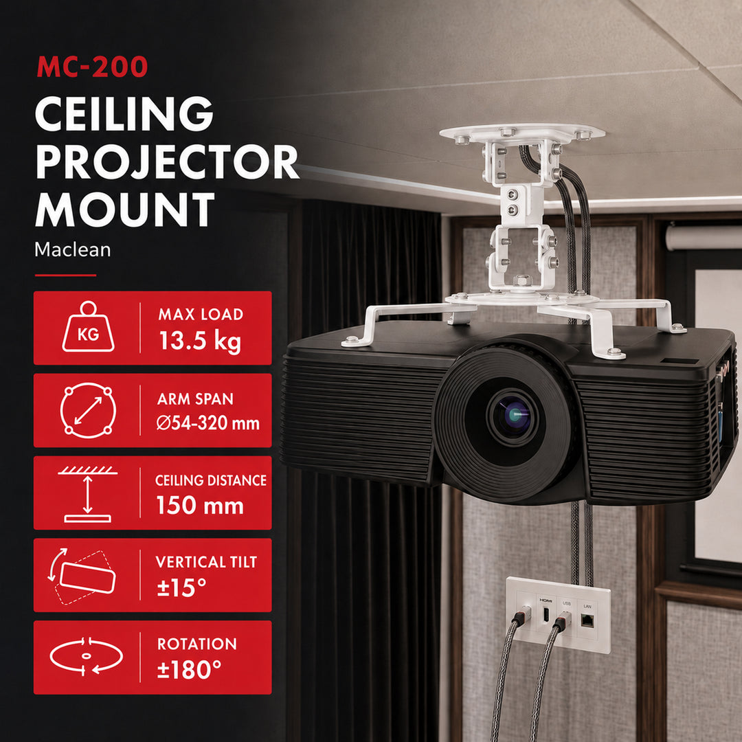 Plafondbeugel / -hanger voor Maclean-projector, 54~320 mm, tot 13,5 kg, 360 graden draaibaar MC-200 W