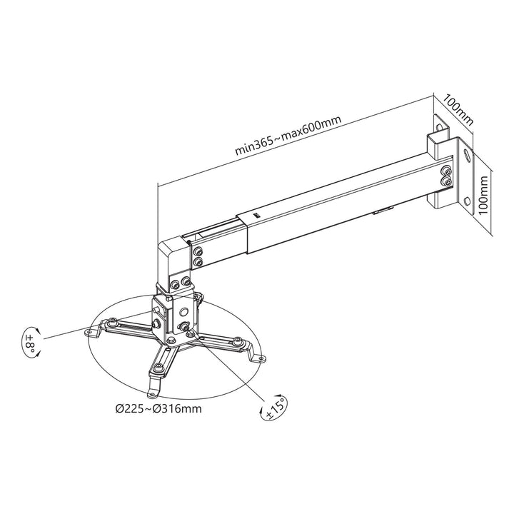 Wandbeugel/wandhouder voor Maclean-projector, zwart, tot 20 kg, MC-205 B