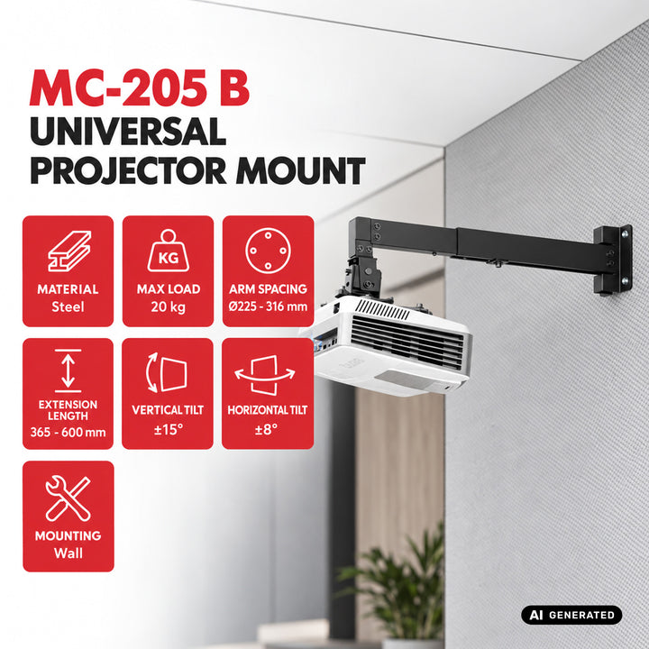 Wandbeugel/wandhouder voor Maclean-projector, zwart, tot 20 kg, MC-205 B