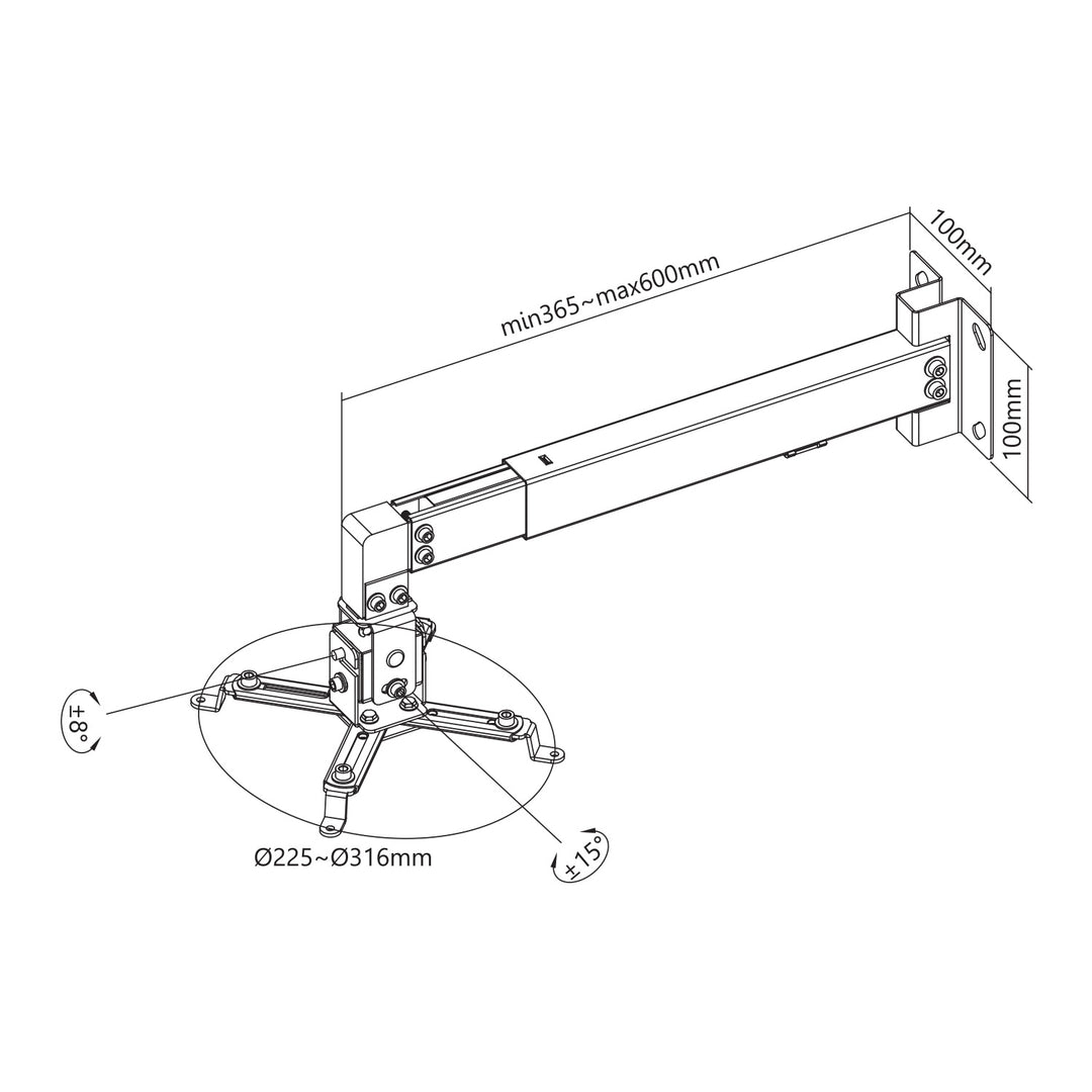 Wandbeugel/wandhouder voor Maclean-projector, wit, tot 20 kg, MC-205 W