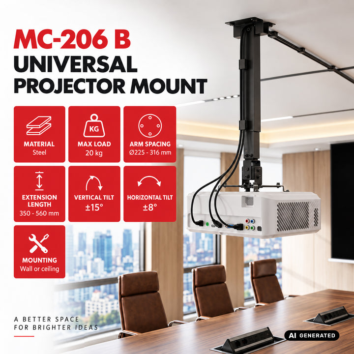 Universele projectorhouder / -hanger van Maclean, zwart, tot 20 kg, MC-206 B