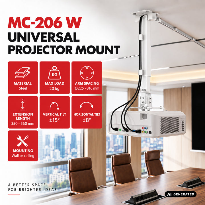 Universele projectorhouder / -beugel van Maclean, wit, tot 20 kg, MC-206 W