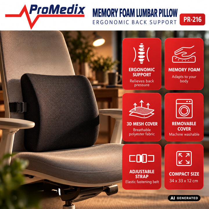 Promedix-lumbaalkussen van traagschuim, 34 x 33 x 12 cm, schuimdichtheid: 50D, PR-216