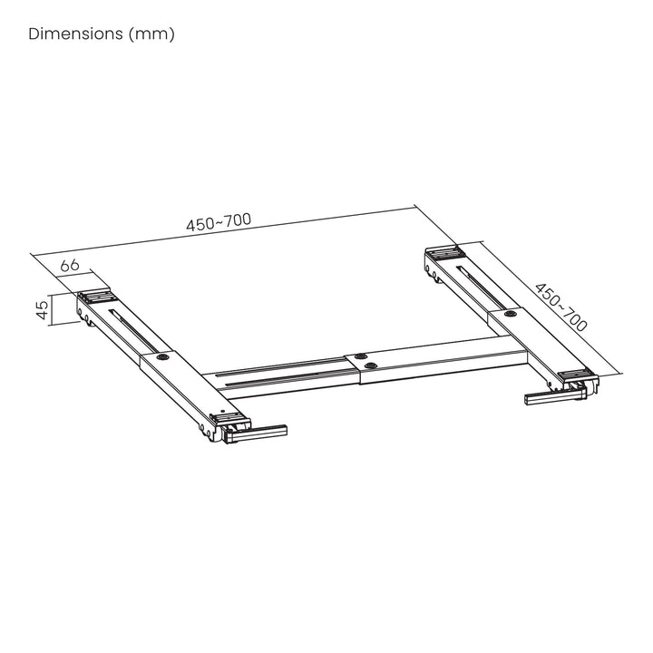 Verrijdbaar onderstel voor huishoudelijke apparaten tot 300 kg, Maclean, universeel, verstelbaar, maximale breedte 450-700 mm, MC-918