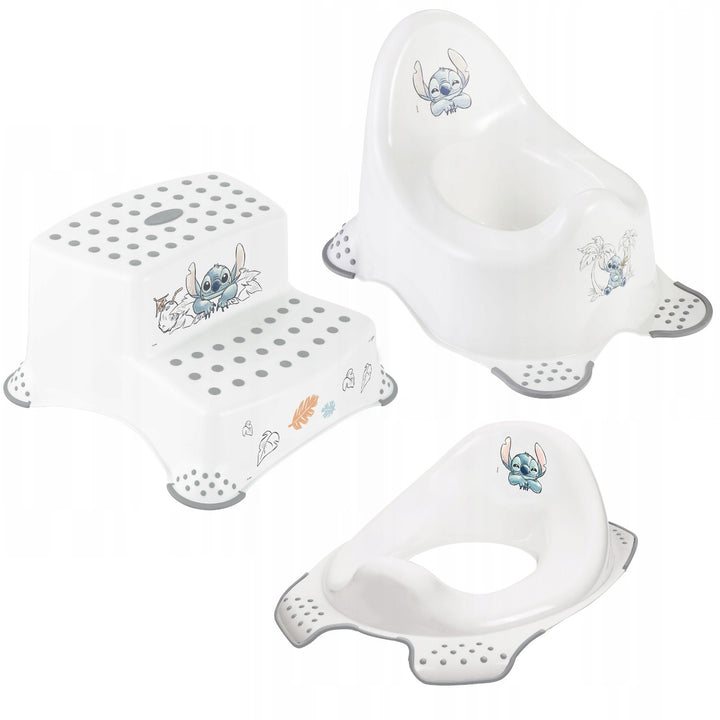 Antislipplatform, twee treden, max. 120 kg, + toiletbril + Stitch-potje