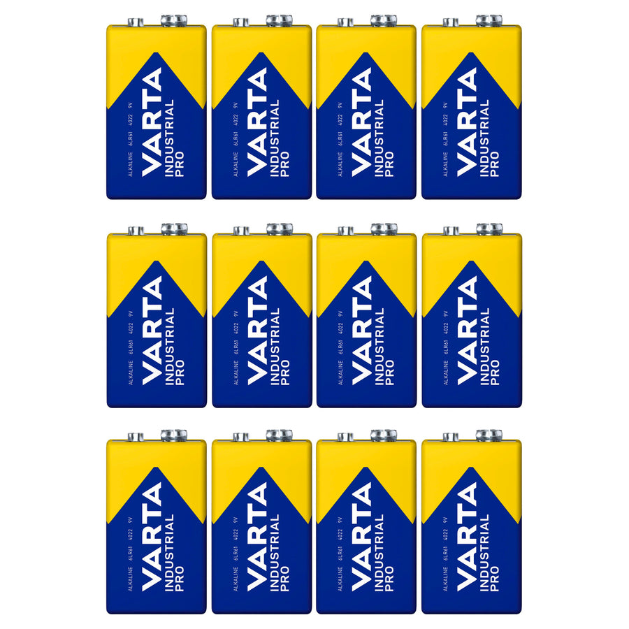 12x batterij R9V R-9 6LR61 9V R-9 alkaline Varta Industrial Pro