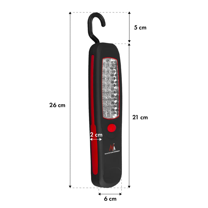 Maclean 24 LED-werkplaatslamp, magneet, haak, MCE03 2 stuks + 6x Varta Industrial LR6/AA R-06-batterij