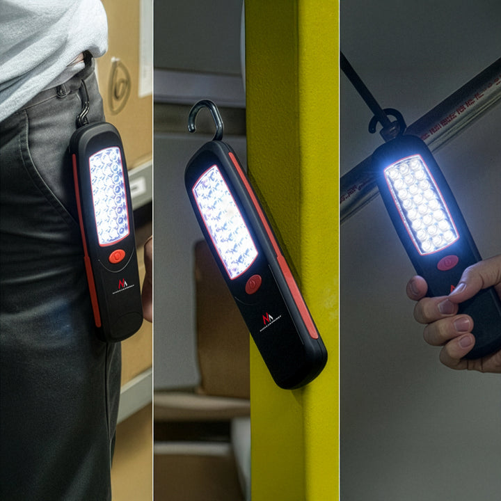 Maclean 24 LED-werkplaatslamp, magneet, haak, MCE03 2 stuks + 6x Varta Industrial LR6/AA R-06-batterij