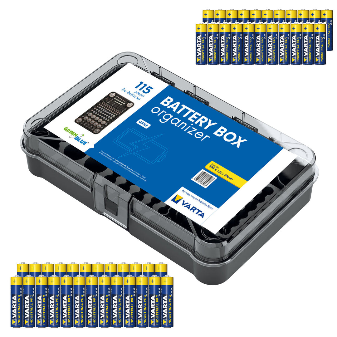 GreenBlue Varta Box GB189 batterijhouder + 22x Varta Industrial AA-batterijen + 25x Varta Industrial AAA-batterijen