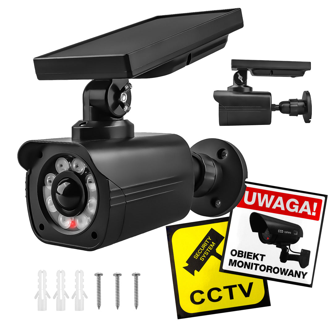 Zonne-energie-nepcamera, knipperende LED, bewegingssensor, LED-verlichting, gratis sticker, SOL1800S/B
