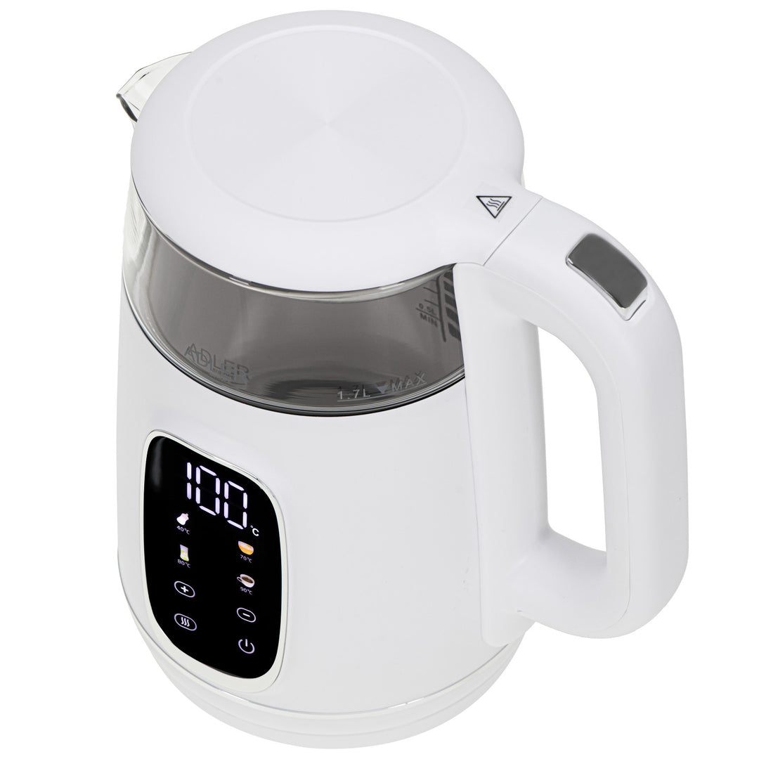 Elektrische glazen waterkoker met temperatuurregeling 1,7 l, LED, 40–100 °C, Adler AD 1305 WS wit