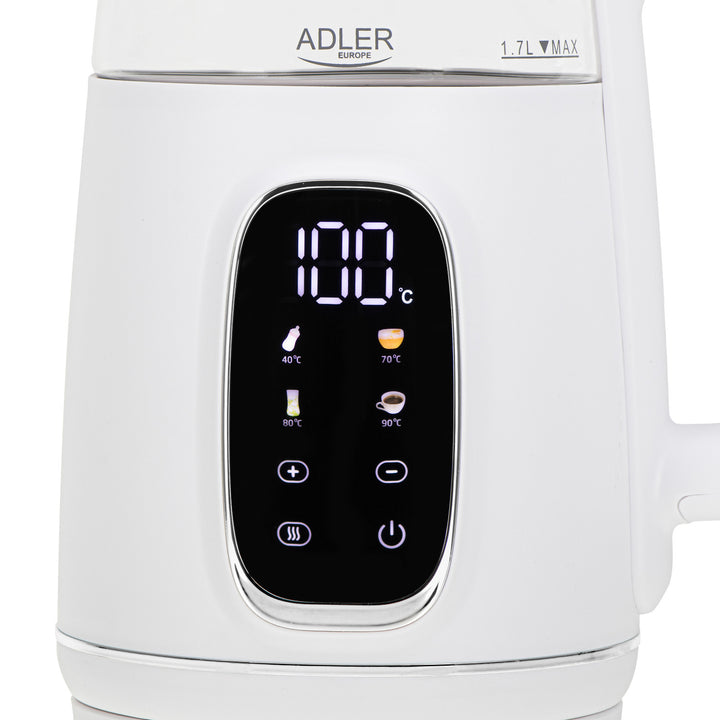 Elektrische glazen waterkoker met temperatuurregeling 1,7 l, LED, 40–100 °C, Adler AD 1305 WS wit