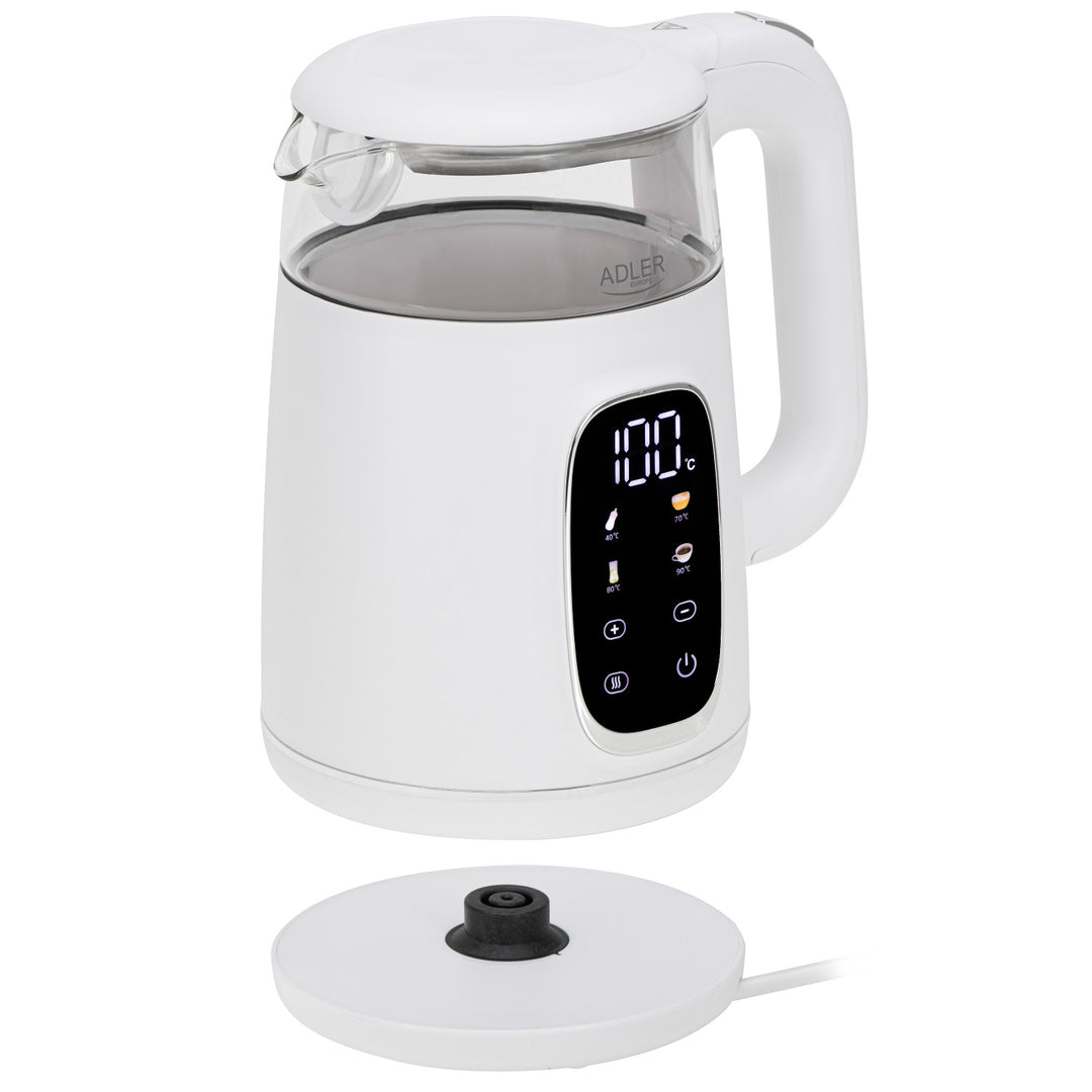Elektrische glazen waterkoker met temperatuurregeling 1,7 l, LED, 40–100 °C, Adler AD 1305 WS wit