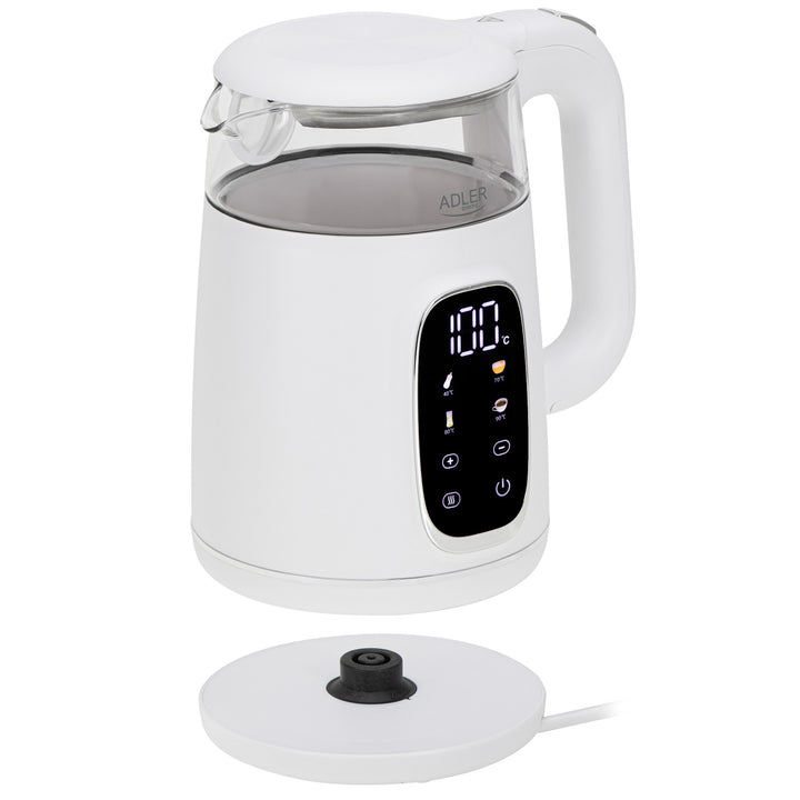 Elektrische glazen waterkoker met temperatuurregeling 1,7 l, LED, 40–100 °C, Adler AD 1305 WS wit
